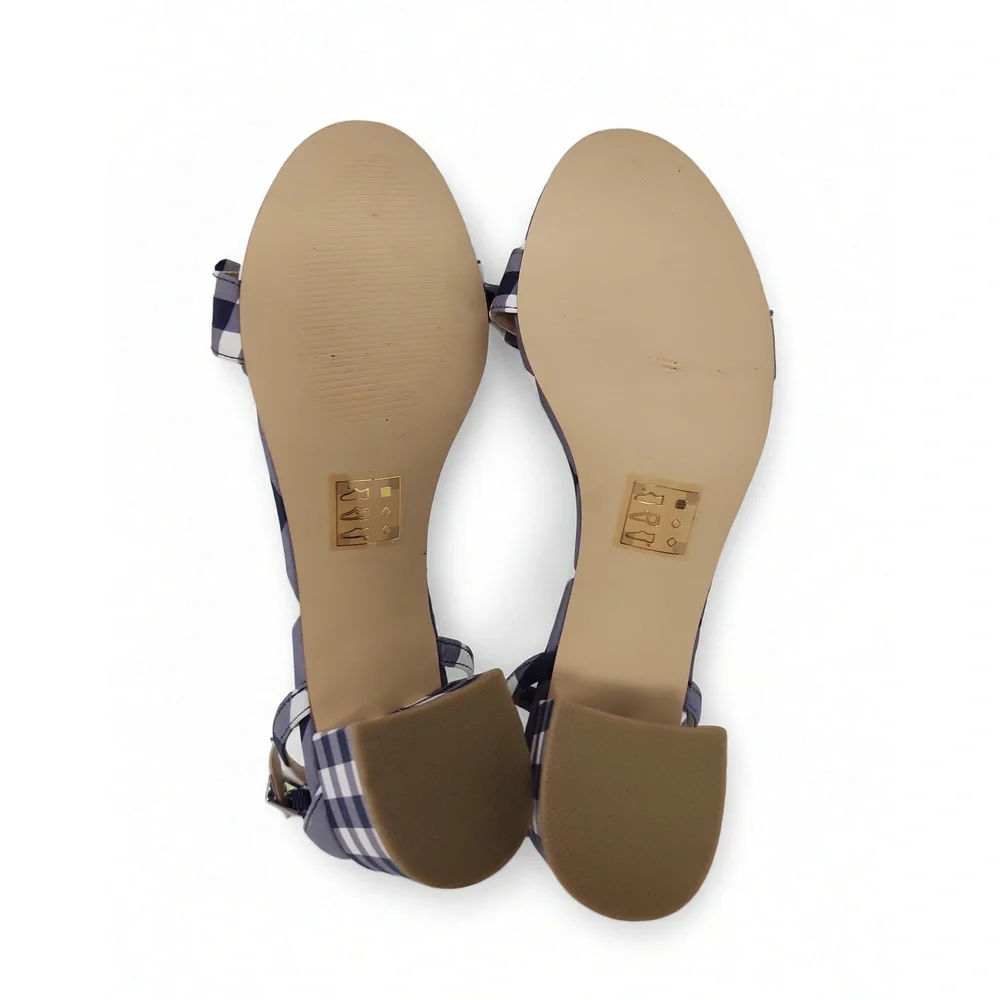Draper James Gingham Block Heel Sandals Open Toe Knot Ankle Strap Size 8.5